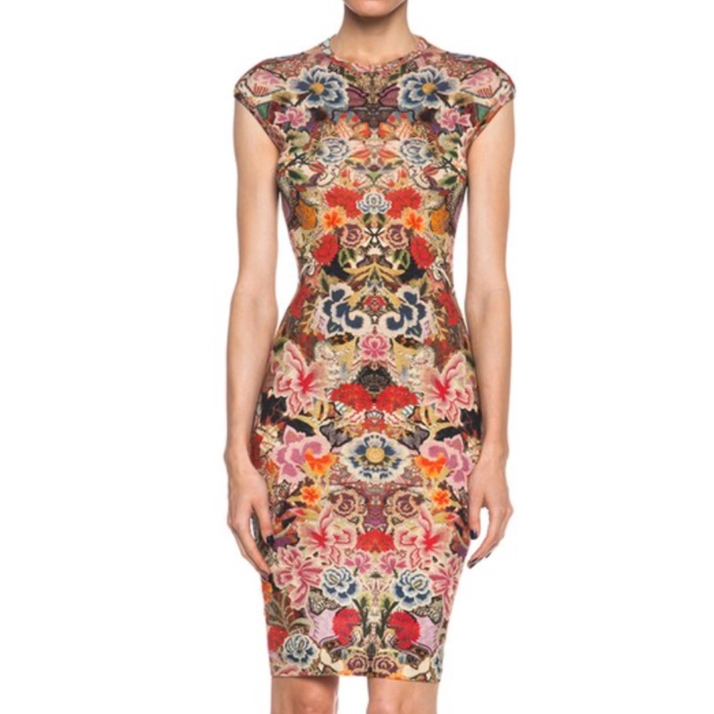 Alexander McQueen Floral Midi Dress in Multicolor